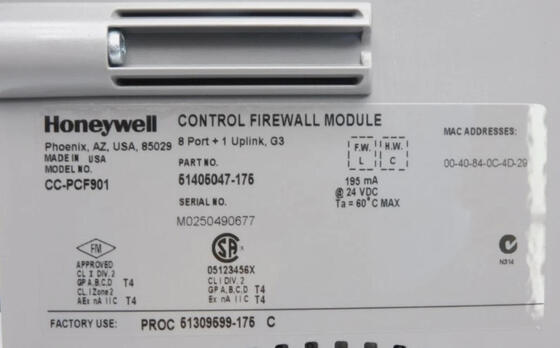 Honeywell CC-PCF901 Control Firewall Module với nguồn điện đồng 24V cho bảo vệ an ninh mạng và phân phối mạng FTE